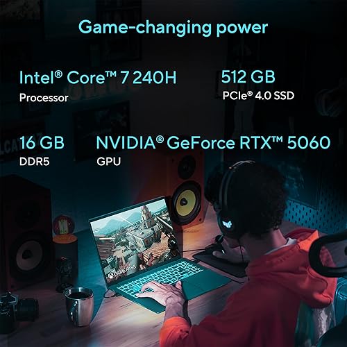 ASUS V16 Gaming Laptop, 16” WUXGA 144Hz Display, Intel Core 7 Processor 240H, NVIDIA GeForce RTX 5060, 16GB Memory, 512GB Storage, Windows 11, Matte Black, V3607VM-ES74 RTX 5060 | 16GB