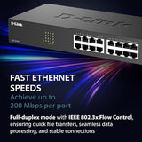 D-Link 16 Port Fast Ethernet Switch Unmanaged 10/100 Mbps Desktop Rackmount Plug and Play Metal Housing Fanless Design EEE (DES-1016D)