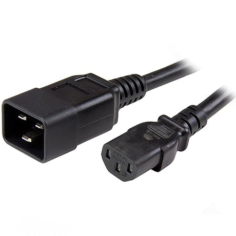 StarTech.com 3ft (1m) Heavy Duty Extension Cord, IEC 320 C13 to IEC 320 C20 Black Extension Cord, 15A 125V, 14AWG, Heavy Gauge Power Extension Cable, Heavy Duty AC Power Cord, UL Listed (PXTC13C20143) 3 ft / 1m 14 AWG