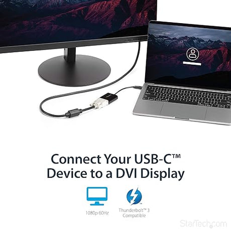 StarTech.com USB C to DVI Adapter - Black - 1920x1200 - USB Type C Video Converter for Your DVI D Display/Monitor/Projector - Upgraded Version is CDP2DVIEC (CDP2DVI)