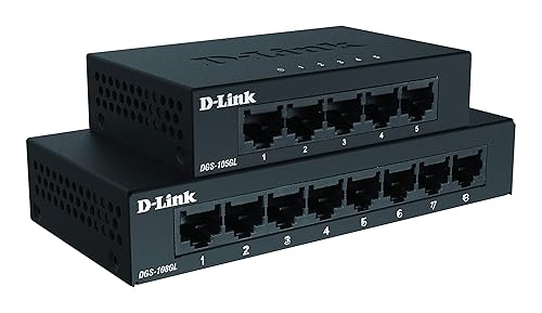 D-Link 8 Port Gigabit Ethernet Unmanaged Metal Desktop Switch, Plug and play, QoS, Cable Diagnostics, Fanless Quiet Operation, Rugged Metal Housing, Energy-Efficient Ethernet (DGS-108GL)