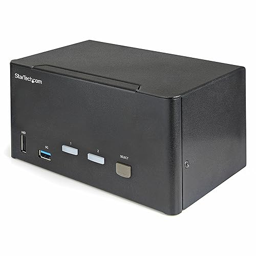 StarTech.com 2 Port Triple Monitor DisplayPort KVM Switch - 4K 60Hz UHD HDR - Desktop DP 1.2 KVM with 2 Port USB 3.0 Hub (5Gbps) & 4X USB 2.0 HID Ports, Audio - Hotkey Switching - TAA (SV231TDPU34K)