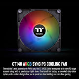 Thermaltake CT140 ARGB Sync PC Cooling Fan (2-Fan Pack), 5V Motherboard Sync, 16.8 Million Colors 9 Addressable LEDs, 140 mm Hydraulic Bearing Case/Radiator Fan, CL-F150-PL14SW-A Black ARGB 140mm Black