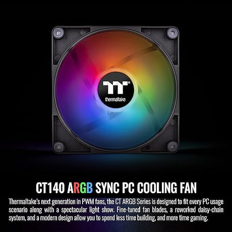 Thermaltake CT140 ARGB Sync PC Cooling Fan (2-Fan Pack), 5V Motherboard Sync, 16.8 Million Colors 9 Addressable LEDs, 140 mm Hydraulic Bearing Case/Radiator Fan, CL-F150-PL14SW-A Black ARGB 140mm Black