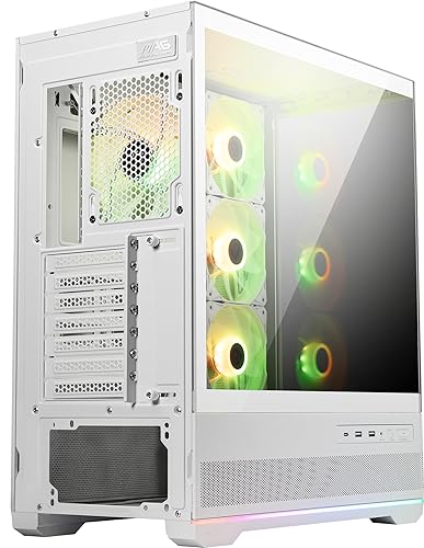 MSI MAG PANO 110R PZ White - Mid-Tower Gaming PC Case - Tempered Glass Side Panel - 3 x 120mm ARGB Fans - Liquid Cooling Support up to 360mm Radiator - Mesh Panel for Optimized Airflow