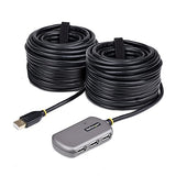 StarTech.com USB Extender Hub, 24m USB 2.0 Extension Cable with 4-Port USB-A Hub, Active/Bus Powered USB Repeater Cable, Optional 10W Power Supply Incl., Level 4 ESD Protection, TAA