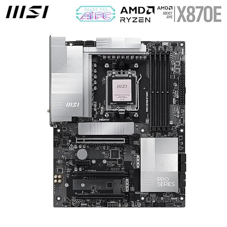 MSI PRO X870E-P WiFi Motherboard, ATX - Supports AMD Ryzen 9000/8000 / 7000 Processors, AM5-60A SPS VRM, DDR5 Memory Boost (8200+ MT/s OC), PCIe 5.0 x16 & 4.0 x16, M.2 Gen5, Wi-Fi 7, 5G LAN