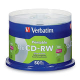 Verbatim CD-RW Discs, Printable, 700MB/80min, 4x, Spindle, Silver