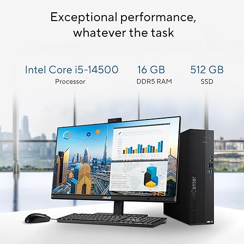 ASUS ExpertCenter D701 Desktop, Intel Core i5, 16GB DDR5 RAM, 512GB SSD, Windows 11 Pro, Bundled Wired Keyboard and Mouse, D701SER-XS503 i5 14400 16GB/512GB