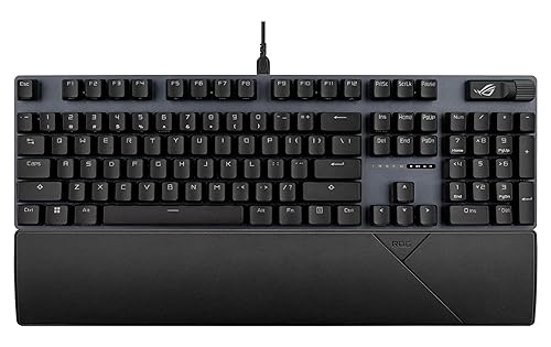 ASUS ROG Strix Scope II Gaming Keyboard, pre-lubed ROG NX Storm clicky Mechanical switches, Sound-dampening Foam, PBT doubleshot keycaps, Streaming hotkeys, Multi-Function Controls, Wrist Rest Storm Switch