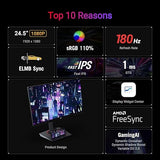 ASUS ROG Strix 24.5” 1080P USB-C HDR Gaming Monitor (XG259CS) - Full HD, 180Hz, 1ms, Fast IPS, Extreme Low Motion Blur Sync, G-SYNC Compatible, Tripod Socket, DisplayWidget, AI Gaming, 3 yr Warranty