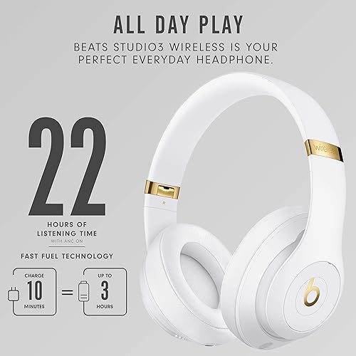 Beats Studio3 Wireless Noise Cancelling Over-Ear Headphones - Apple W1 Headphone Chip, Class 1 Bluetooth, 22 Hours of Listening Time, Built-in Microphone - White White Studio3