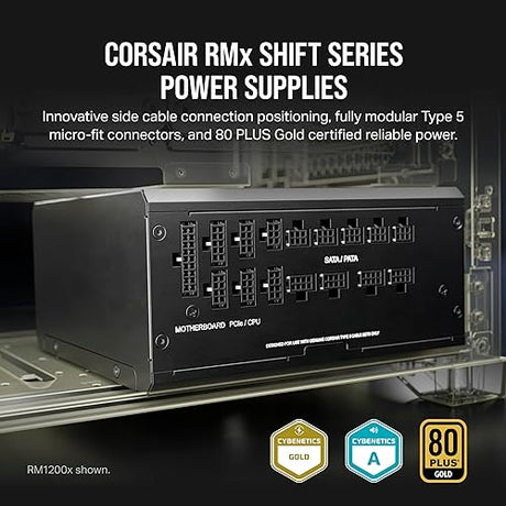 CORSAIR RM750x Shift Fully Modular ATX Power Supply - Modular Side Interface - ATX 3.0 & PCIe 5.0 Compliant - Zero RPM Fan Mode - 105°C-Rated Capacitors - 80 Plus Gold Efficiency - Black