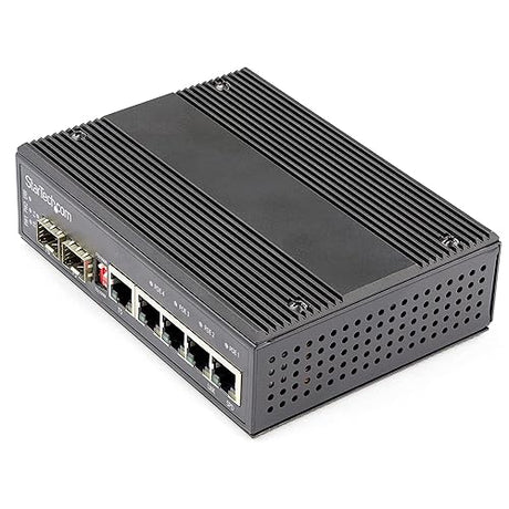 StarTech.com Industrial 5 Port Gigabit Ethernet Switch - 4 PoE RJ45 +2 SFP Slots 30W PoE+ 12-48VDC 10/100/1000 Rugged Power Over Ethernet LAN Switch -40C to 75C - DIN Mountable (IES1G52UP12V)