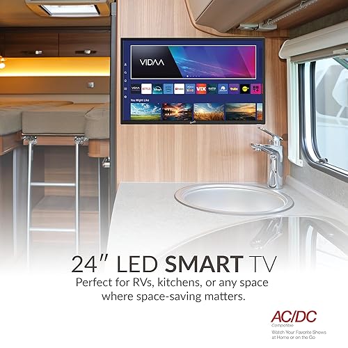 Supersonic SC-2420VTV 24-inch Smart AC/DC LED TV, Powered by VIDAA, 1080p, WiFi, Built-in Speakers, USB, 3X HDMI ARC, for Kitchen, RV, Boat, Truck, Playroom, Dorm Room, Remote, DC Car Cord Included SC-2420VTV- 24 Smart TV