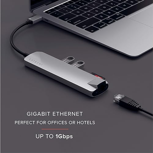 Satechi USB C Slim Multiport Adapter with Ethernet, 4K HDMI, 60W USB C PD Charging, 2 USB-A, SD/Micro Card Readers - for M2/ M1 MacBook Pro/Air, M2/ M1 iPad Pro/Air, M2 Mac Mini, iMac M1 (Silver)