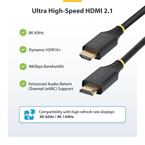 StarTech.com 50cm (1.6ft) Certified Ultra High Speed HDMI Cable, 8K 60Hz/4K 120Hz, HDMI 2.1 Cord with HDR10+ / eARC, 48Gbps