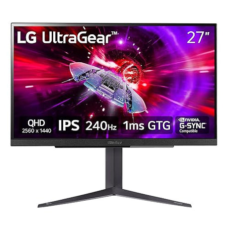 LG 27" UltraGear QHD (2560x1440) Gaming Monitor, 240Hz, 1ms, VESA DisplayHDR 400, G-SYNC and AMD FreeSync Premium, HDMI 2.1, DisplayPort, 4-Pole HP Out DTS HP:X, Tilt/Height/Pivot Stand, Black