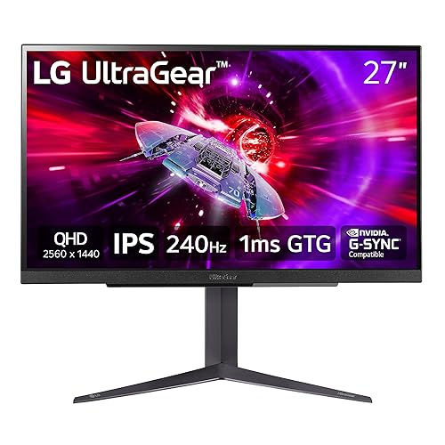 LG 27" UltraGear QHD (2560x1440) Gaming Monitor, 240Hz, 1ms, VESA DisplayHDR 400, G-SYNC and AMD FreeSync Premium, HDMI 2.1, DisplayPort, 4-Pole HP Out DTS HP:X, Tilt/Height/Pivot Stand, Black