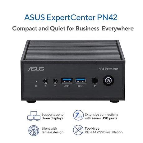 ASUS ExpertCenter PN42 Fanless Mini PC System with Quad Core N100, 4GB RAM, M.2 128G SSD, WiFI 6E, Triple 4K support, single LAN, dTPM, Windows 11 Pro