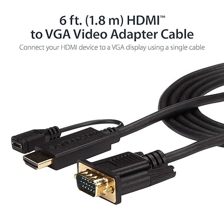 StarTech.com HDMI to VGA Cable 6ft 2m - 1080p Active Conversion HDMI to VGA Adapter Cable for Your VGA Monitor/Display (HD2VGAMM6) HDMI to VGA Cable - 6ft Cable