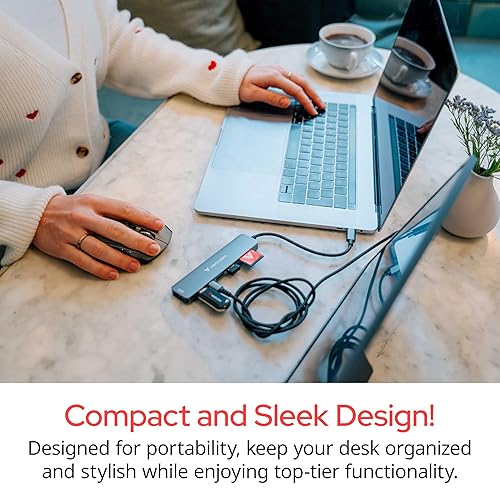Verbatim USB-C Essentials Multiport Hub– 6 Ports: (3) USB-A 3.0/3.2 Gen 1, (1) USB-C 3.0/3.2 Gen 1, RJ45 Ethernet, 4K HDMI and Up to 100W Power Delivery