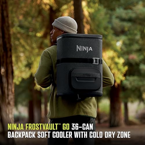 Ninja FrostVault Go 36-Can Backpack Soft Cooler with Cold Dry Zone Storage, Lightweight Carrying, Premium Heavy Duty Insulated Cooler, Keeps Ice for Hours, Charcoal Gray, FF136CCG, (Canadian Version)