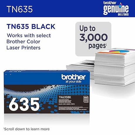 Brother Genuine TN635BK Standard Yield Black Toner Cartridge, 1 Pack