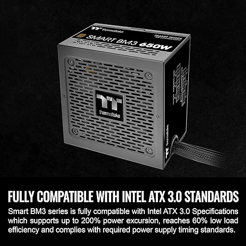 Thermaltake Smart BM3 650W 80Plus Bronze ATX 3.0 & PCIE 5.0 Ready Semi-Modular Power Supply; 105°C/221°F Japanese Capacitor; 5 Year Warranty; PS-SPD-0650MNFABU-3