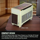 Thermaltake TR100 WS; Wood Front Trim; mITX Support; 18.9 Liters; PCIe 4.0 Riser Cable Included; 360mm GPU Clearance; 280mm Radiator Support; Removable PCIe Bracket; Matcha Green; CA-11A-00SENN-WS