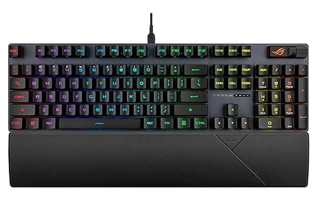 ASUS ROG Strix Scope II Gaming Keyboard, pre-lubed ROG RX Red Linear Optical switches, Sound-dampening Foam, PBT doubleshot keycaps, Streaming hotkeys, Multi-Function Controls, Wrist Rest Red Switches
