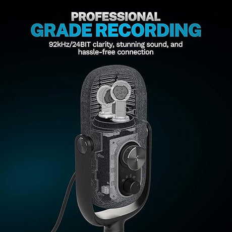 JLab JBuds Talk USB Microphone | Black | USB-C Output | Cardioid, Omni, Stereo, and Bi-Directional | 96k Sample Rate | Volume Control, Gain Control, and Quick Mute | 3.5mm AUX | Plug and Play