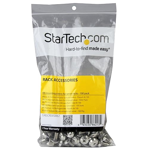 StarTech.com M6 x 12mm - Screws - 100 Pack - M6 Mounting Screws for Server Rack & Cabinet (CABSCREWSM62) 100-M6 Silver Mounting Screws Nuts