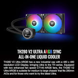 Thermaltake TH280 V2 Ultra ARGB Sync/AlO Liquid Cooler/ARGB Fan 140 * 2/PWM 500~1800rpm/Water Block 2.1 LCD/Black, CL-W385-PL14SW-A LCD 280mm Black