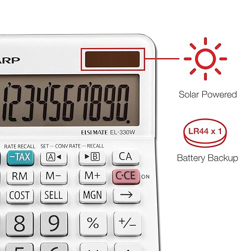 Sharp EL-330WB Standard Function Basic Desktop Calculator, Large Display, for Home and Office, Dual Power, Solar and Battery