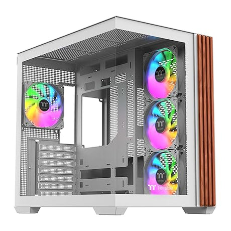 Thermaltake View 380 WS ARGB; Mid Tower Chassis; Side Wood Trim; 4x120mm ARGB Lite Fans Included; 415mm GPU Clearance; Dual Chamber; ATX/mATX/mITX; Hidden Connector Support; Snow; CA-1Z2-00M6WN-WS