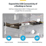 StarTech.com 4-Port USB Type-C PCIe Card, USB 3.2 10Gbps, USB-C PCI Express Card, 4X Independent USB Controllers, TAA