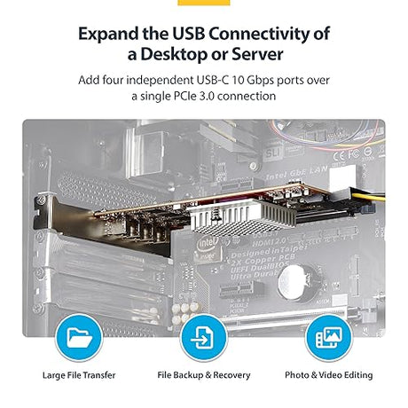 StarTech.com 4-Port USB Type-C PCIe Card, USB 3.2 10Gbps, USB-C PCI Express Card, 4X Independent USB Controllers, TAA