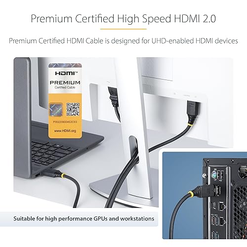 StarTech.com 20ft (6m) Premium Certified High Speed HDMI Cable, 4K 60Hz/1440p 144Hz, 18Gbps, UHD HDMI 2.0 Cord, TPE Jacket Black 20 ft/6.1 m