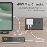 Plugable Dual USB C Charger Block, 40W Foldable 2-Port Fast Charging Flat USB C Wall Charger, Power Delivery for iPhone 15, iPad, AirPods, Samsung Galaxy, Pixel (PS-40C2W) White