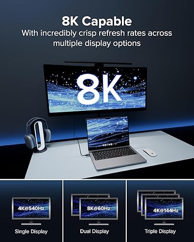 Plugable Thunderbolt 5 Cable with 80Gbps and 240W Charging | Thunderbolt Certified | Up to 120Gbps Bandwidth Boost | Compatible with Thunderbolt 4/3, USB4, USB C | 3.3ft (1M) Driverless (TBT5-240W1M)