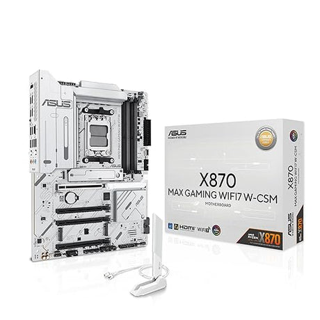 ASUS X870 MAX GAMING WIFI7 W AMD AM5 ATX Motherboard, 8-layer White PCB, 12+2+1 80A DrMOS, DDR5, PCIe 5.0 x16 Q-Release, 3x M.2, Wi-Fi 7 Q-Antenna, USB4® Type-C®, 2.5Gb LAN, BIOS FlashBack™, Aura Sync