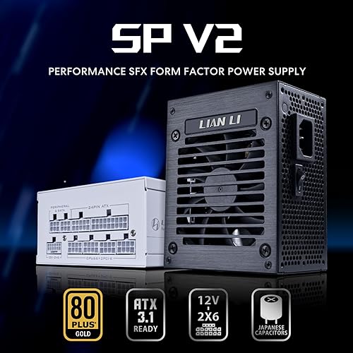 Lian Li SP750 Gold - 750 Watt SFX Form Factor Power Supply with 12V-2x6 Cable - Low Noise - 80 Plus Gold Efficiency - ATX 3.1 & PCIe 5.1 Compliant - Easy Cable Management - White (SP750G.W) Gold 750W V2 White