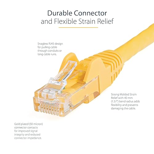 StarTech.com 125ft CAT6 Ethernet Cable - Yellow CAT 6 Gigabit Ethernet Wire -650MHz 100W PoE RJ45 UTP Network/Patch Cord Snagless w/Strain Relief Fluke Tested/Wiring is UL Certified/TIA (N6PATCH125YL) Yellow 125 ft / 38 m