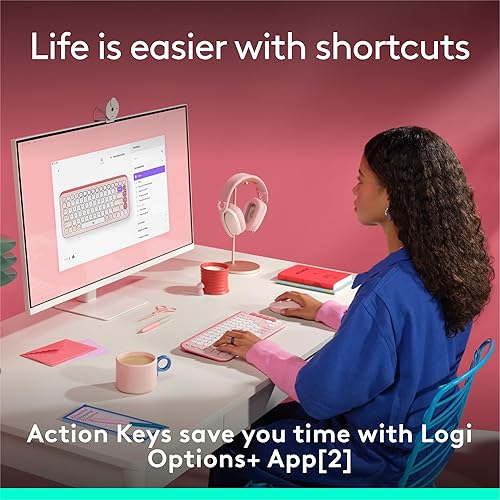 Logitech POP ICON Keys Wireless Bluetooth Keyboard, Comfortable Typing, Programmable Keys, Easy-Switch Between up to 3 Devices, for Laptop, Tablet, PC – Rose and Off-White Keyboard Rose