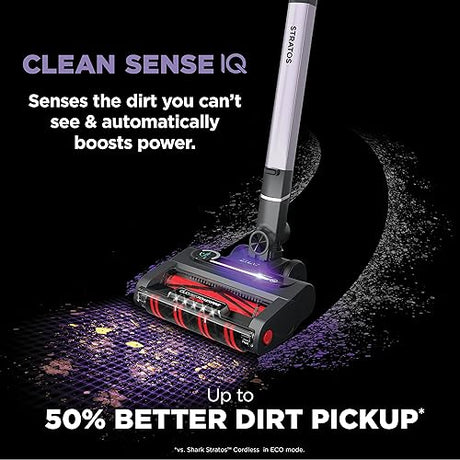 Shark IZ862HC Stratos Cordless Vacuum with Clean Sense IQ and Odour Neutralizer, DuoClean Powerfins HairPro, Includes Duster Crevice Tool & Anti-Allergen Brush, Up to 60 Minute Runtime, Ash Purple