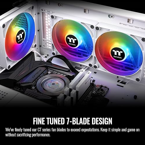 Thermaltake CT120 ARGB Sync PC Cooling Fan White (2-Fan Pack), 5V Motherboard Sync, 16.8 Million Colors 9 Addressable LEDs, 120 mm Hydraulic Bearing Case/Radiator Fan, CL-F153-PL12SW-A ARGB 120mm White