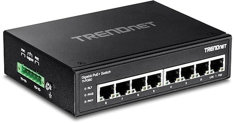 TRENDnet 8-Port Hardened Industrial Unmanaged Gigabit PoE+ DIN-Rail Switch,TI-PG80, 200W Full PoE+ Power Budget, 16 Gbps Switching Capacity, Lifetime Protection 8 Port PoE+