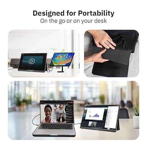 CODi 16 Portable USB-C Monitor – Full HD Display, HDR, Built-in Speakers, Mini HDMI, Dual USB-C, Slim Design, Freesync – External Monitor for Laptop, Mac, PC, Xbox, PS5, Switch