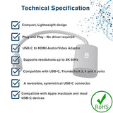 C2G USB-C® to HDMI® Video Adapter - Super Ultra High Definition (SUHD) USB C to HDMI® 8K 60Hz 4320p